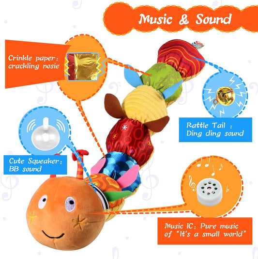 Caterpillar musical rattle for babies, Orange