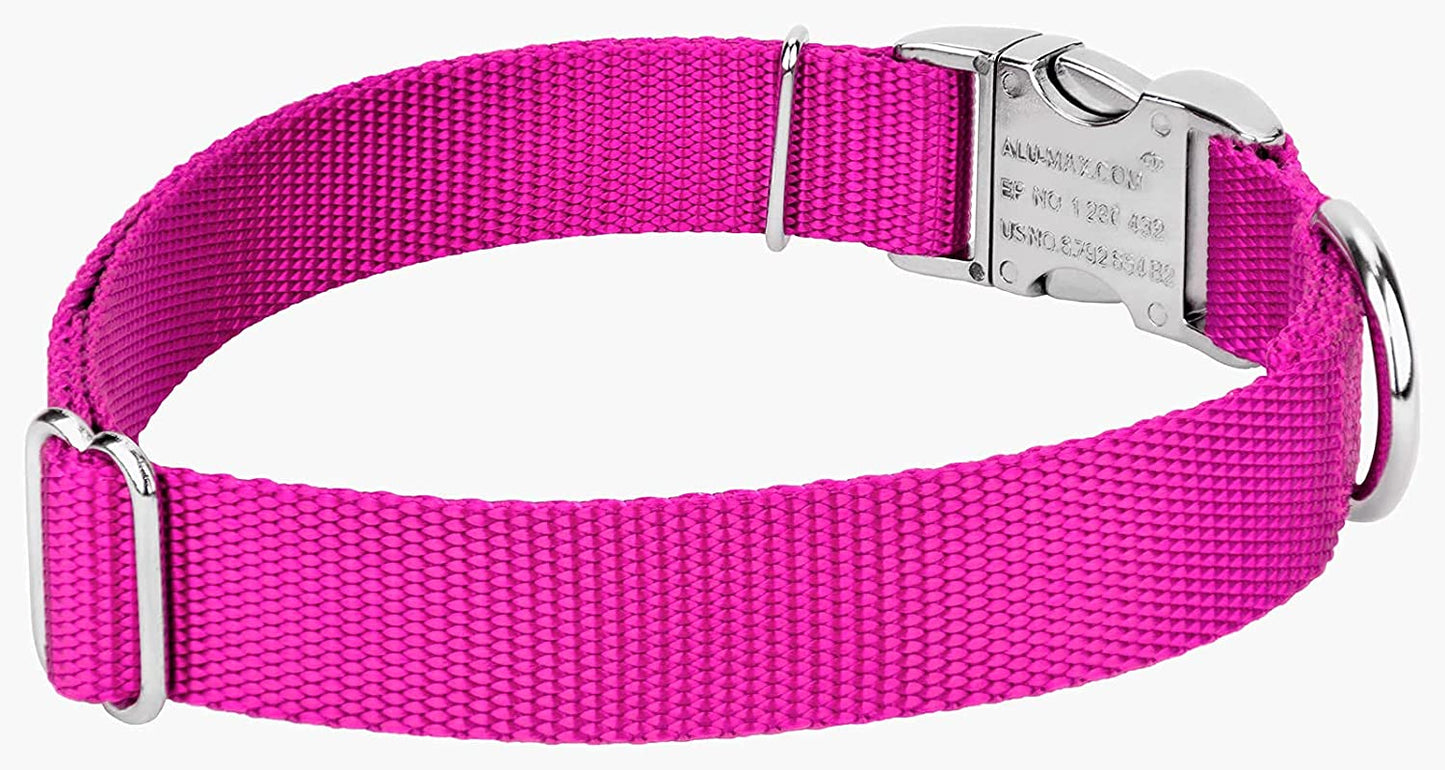 Premium nylon pet collar with metal buckle, Fucsia