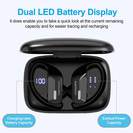 Wireless headphones with LED display, color: Black