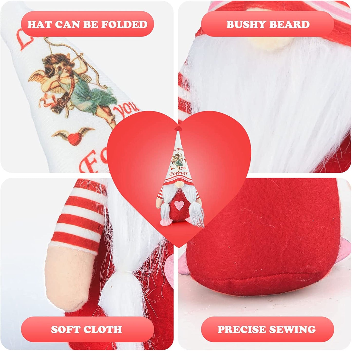 2 Pieces Valentine's Day Gnomes Decorations, Red