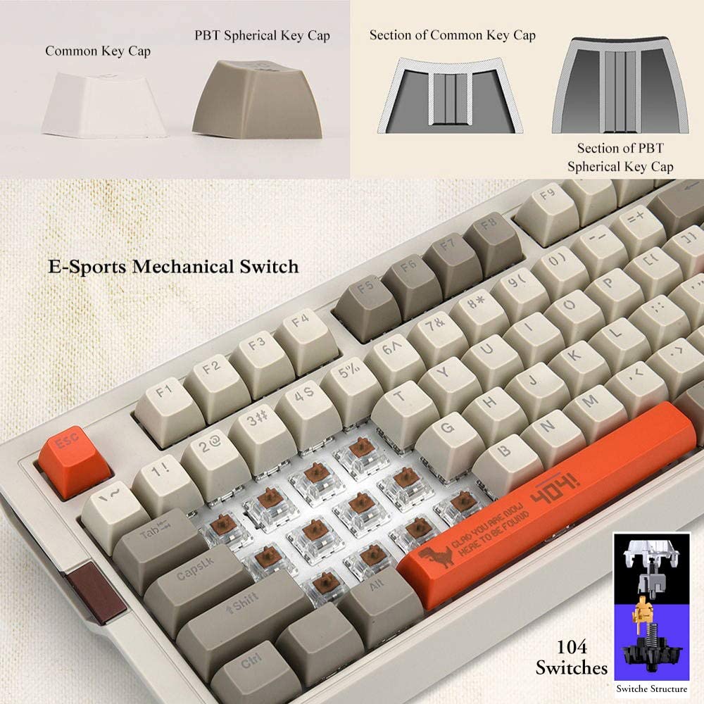 RGB retro mechanical keyboard, 104 keys, brown switches