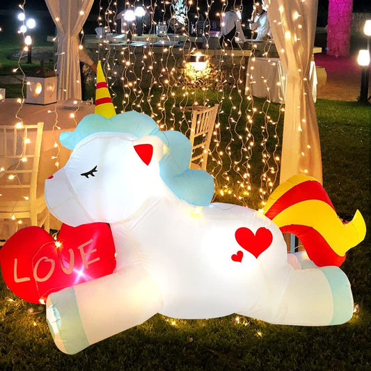 5.5ft Long Valentine's Day Unicorn and Heart Inflatables