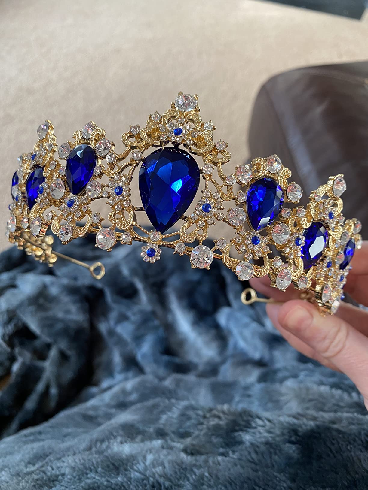 Vintage Rhinestone Crystal Baroque Tiara (Blue sapphire crown)