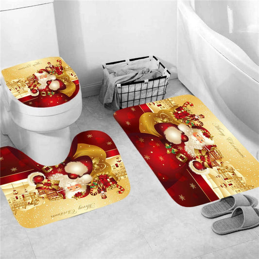 Christmas Shower Curtain Set of 4 for Bathroom, Santa Claus