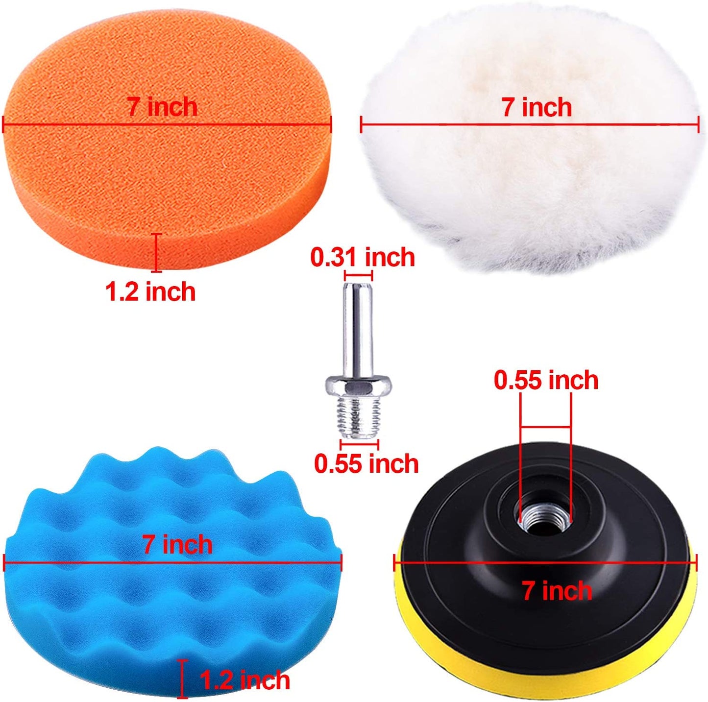 9 Piece 7 Inch Car Polishing Pad Kit