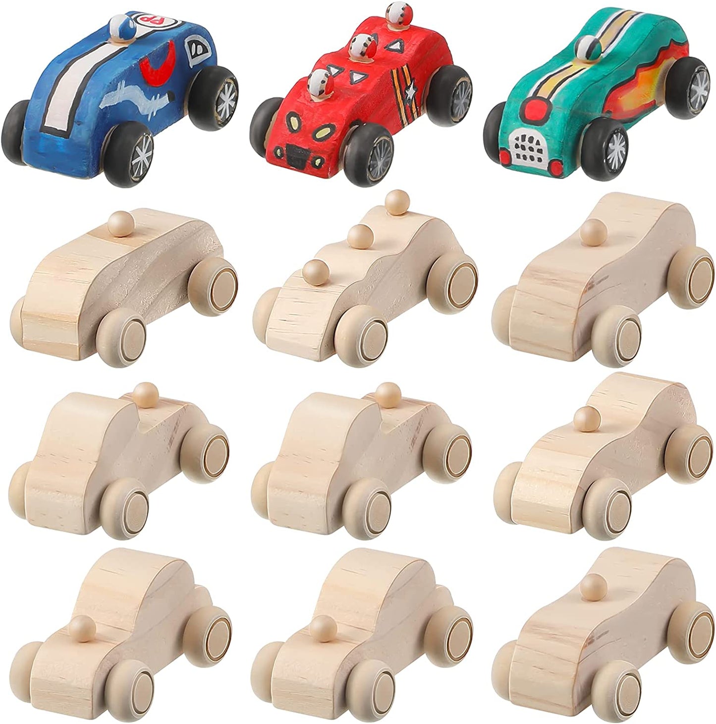 12 Pieces of Wooden Car Toys, 7.8 x 3.43 x 2.83 in