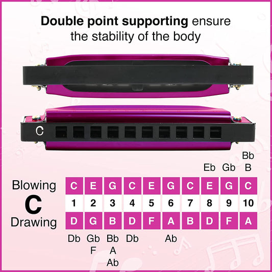 Harmonica music for beginners in the key of C, color: pink