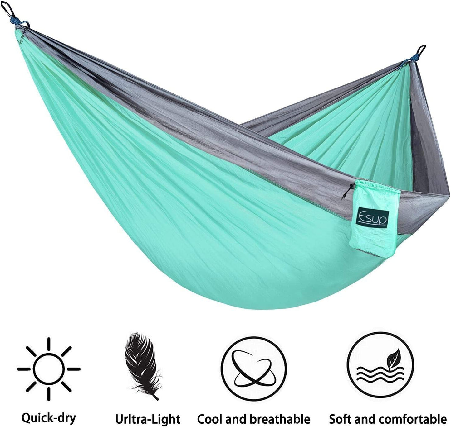 Single & Double Portable Camping Hammock (Green / Gray)