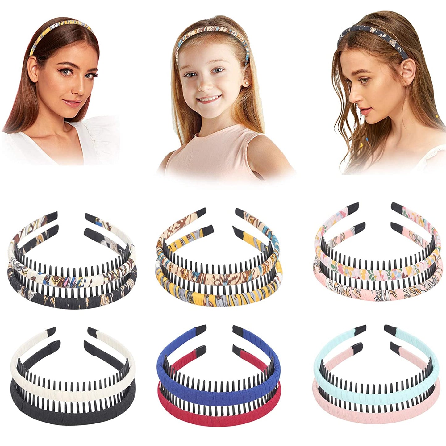 12 plastic headbands with tooth comb