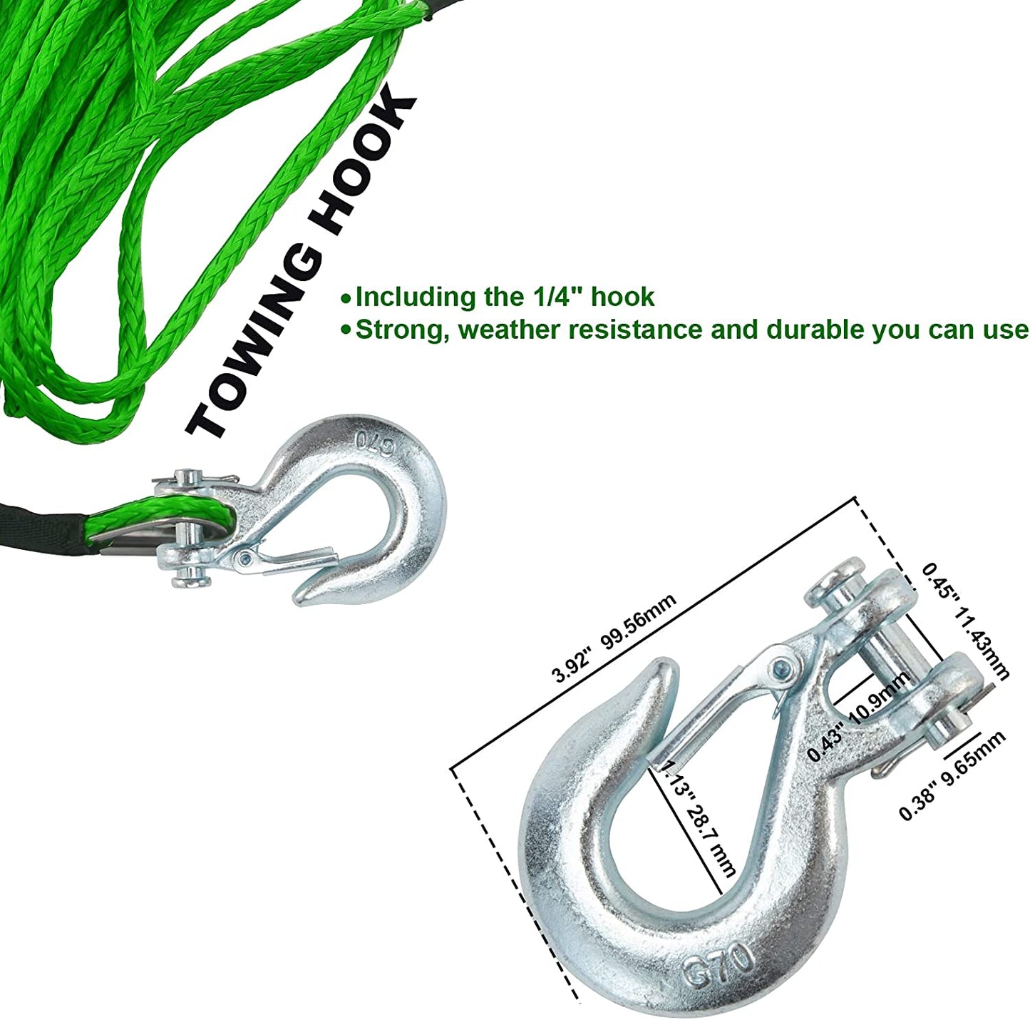 3/16" x 50' Nylon Synthetic Winch Rope (Green)