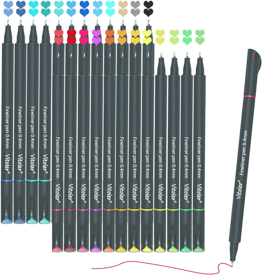 24 colored fine point markers for writing, 0.4 millimeters