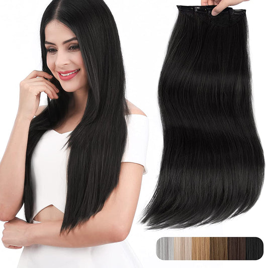 Set of 3 clip-in hair extensions, (color: natural black), 16"