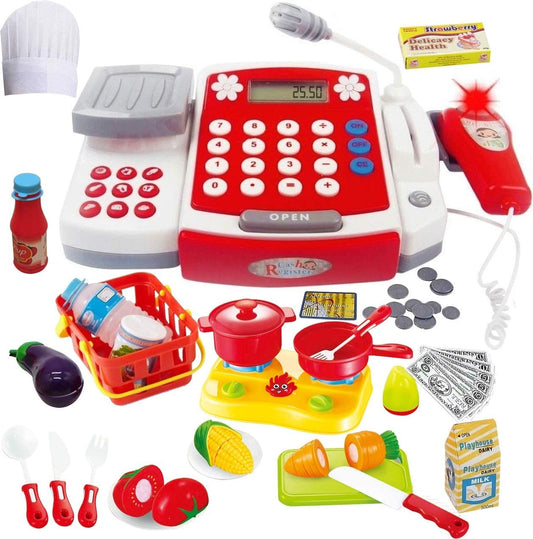 Toy Register Box with Scanner, Color: Red, Gray, White