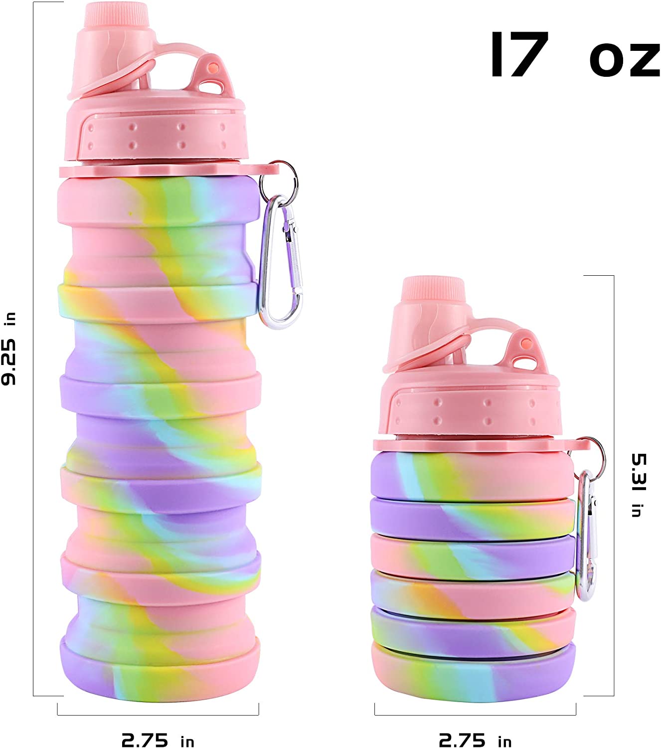 Collapsible, reusable water bottle made of silicone, Color: Pink