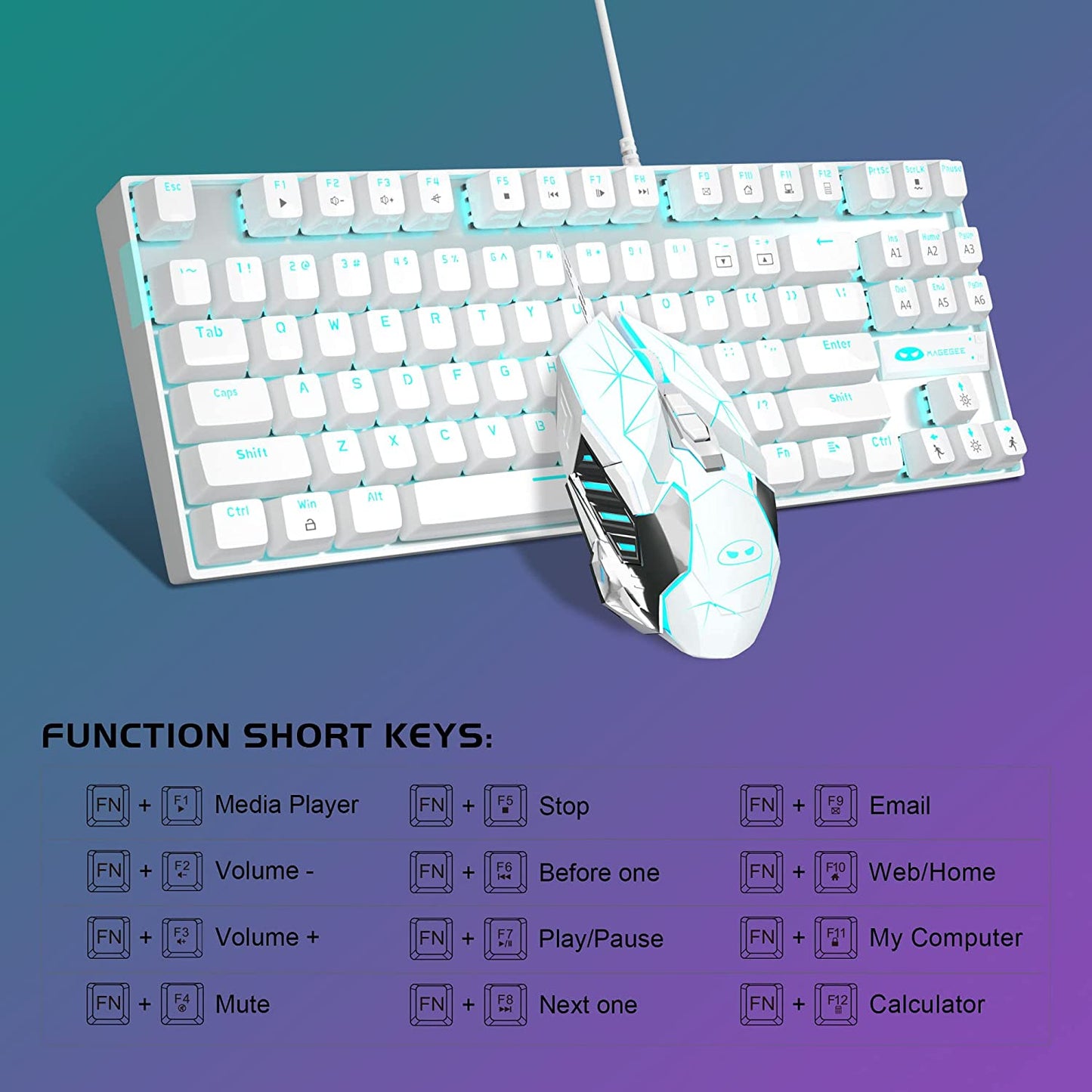 Mechanical Keyboard & Mouse & Mouse Pad Combo Blue Light, White