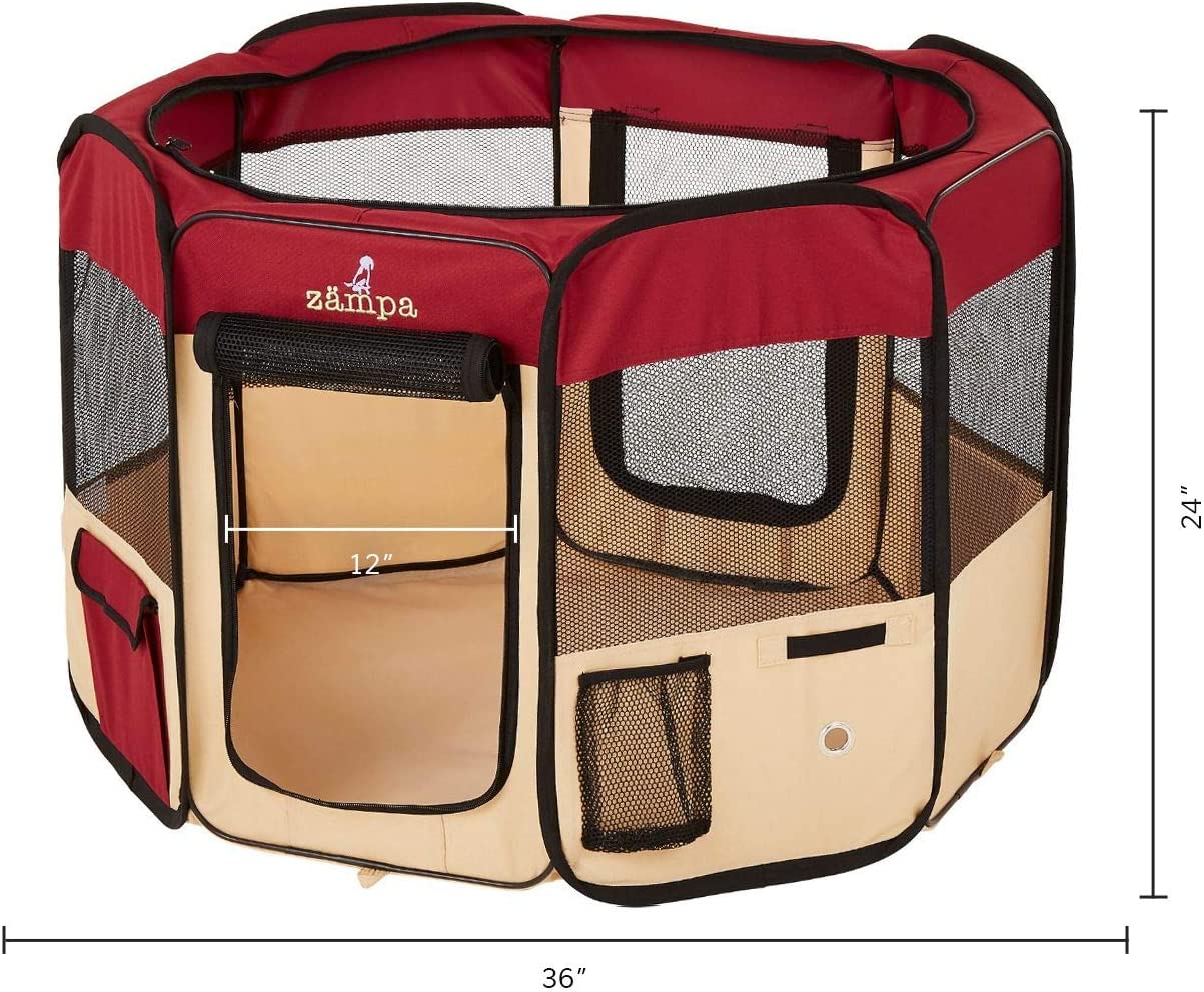 Collapsible Pet Playpen, Waterproof, Red, 36" x 36" x 24"