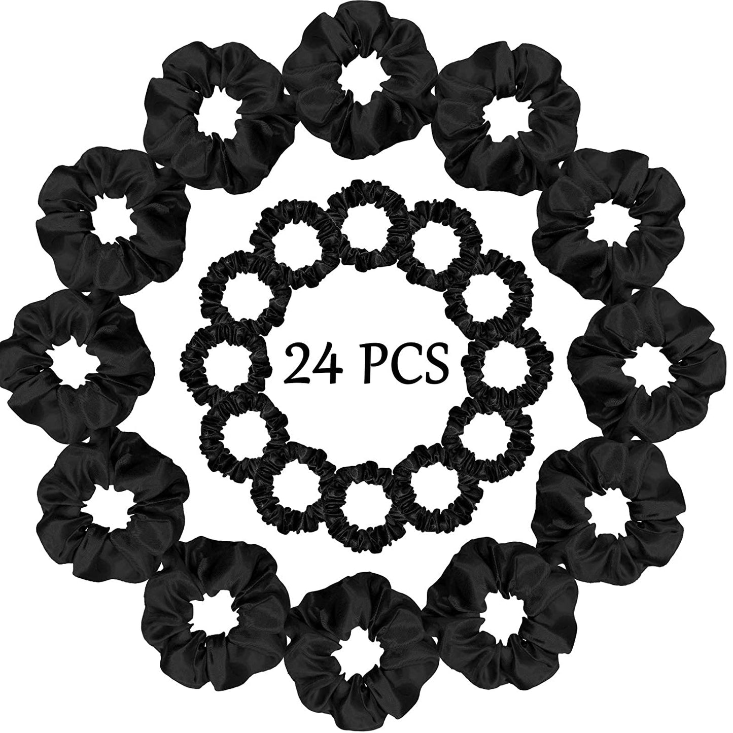 24 pieces of satin hair ties, silky, 2 sizes (black)