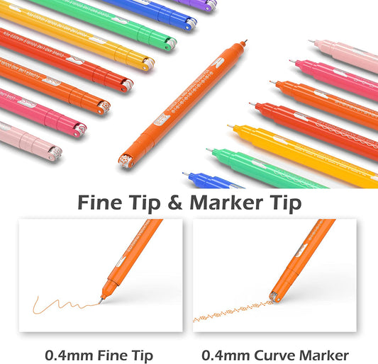 Dual Tip Pens with 5 Different Curved Shapes (Rainbow)