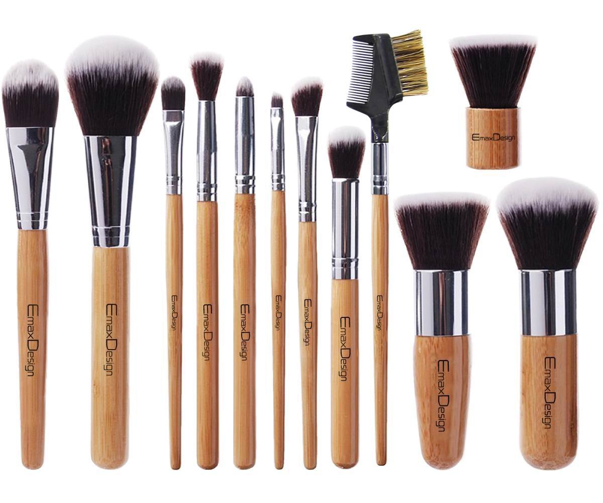 12 Piece Bamboo Handle Makeup Brush Set, Brush Set with Bag