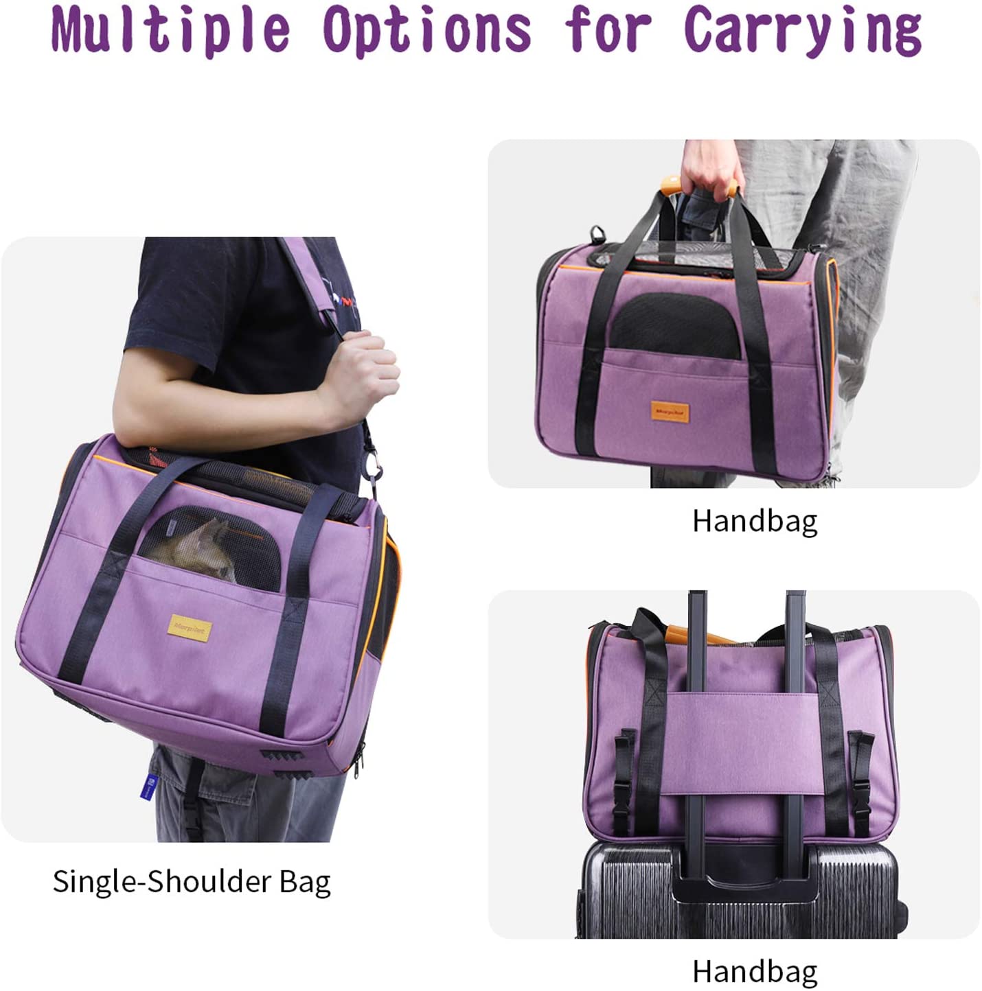 Pet Travel Carrier Bag, 32lb Kilograms,17.3*12.2*13.4 inch,purple