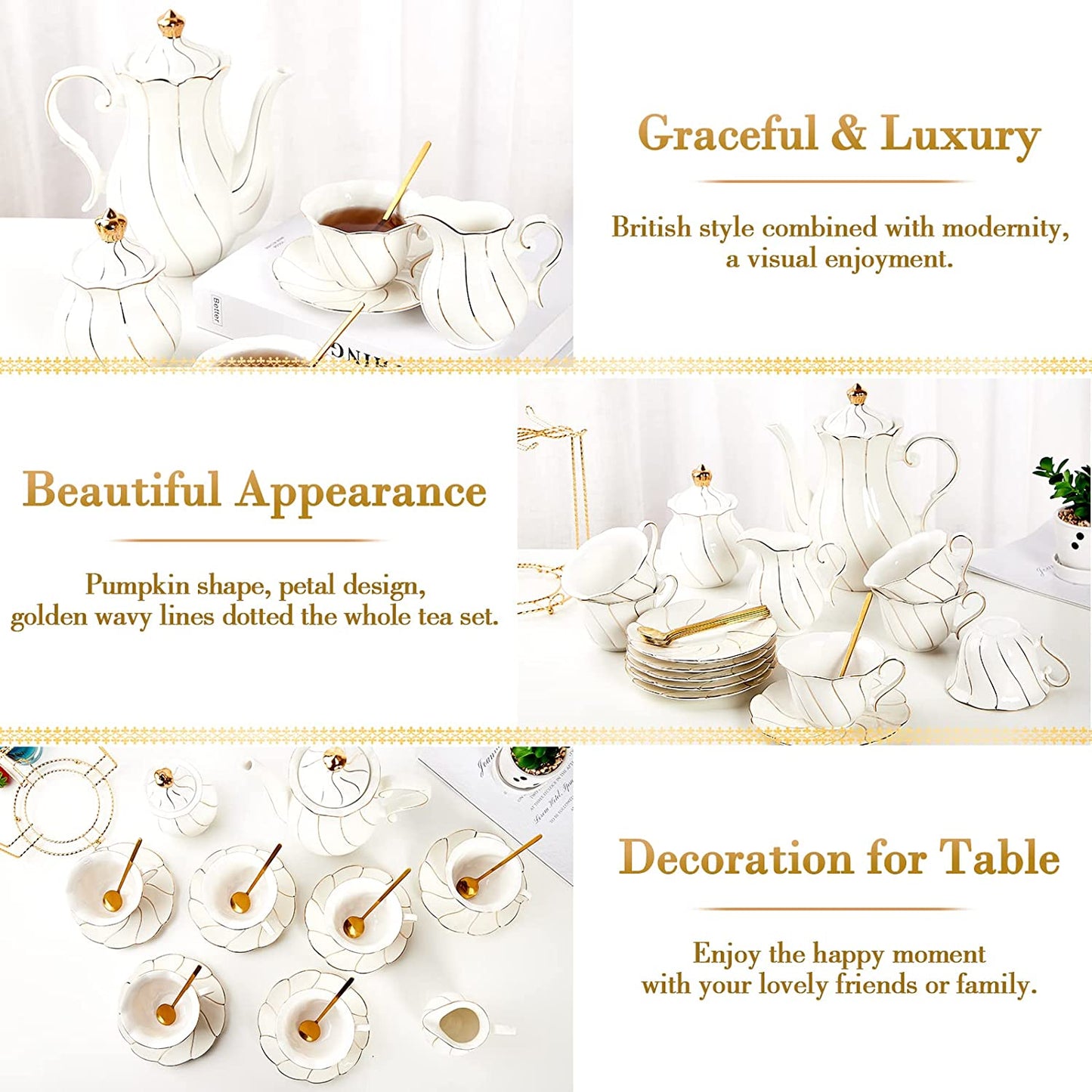 22-piece white porcelain tea set (includes a stand) - white