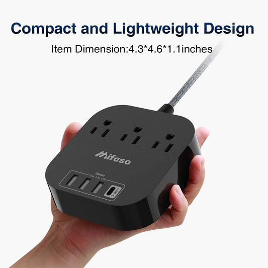 Charging strip with USB C, 3 outputs, 4 USB ports