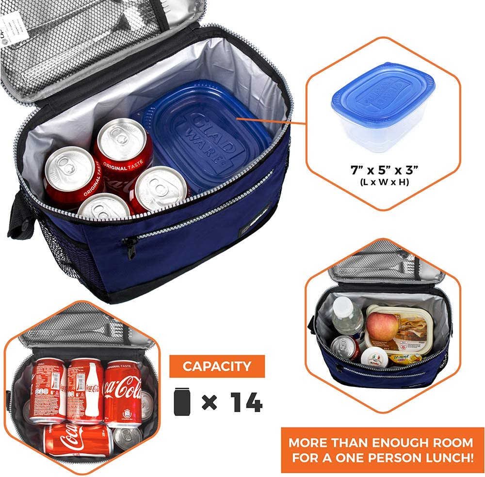 Lunch Box with Leak Proof Insulated Bag, 14 Cans, 8L, Navy