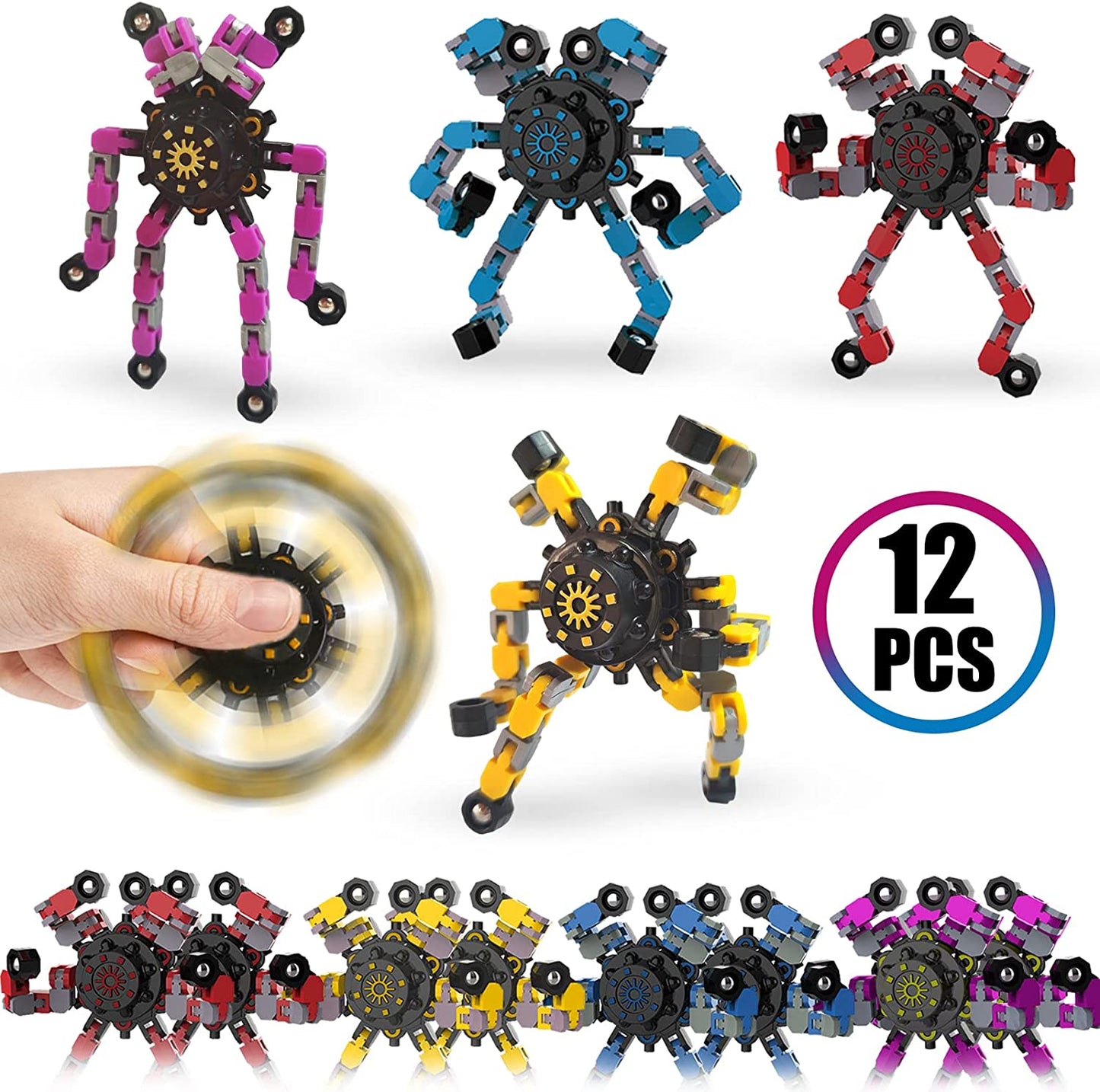 12 transformable chain robot packs - Color: Finger Toy