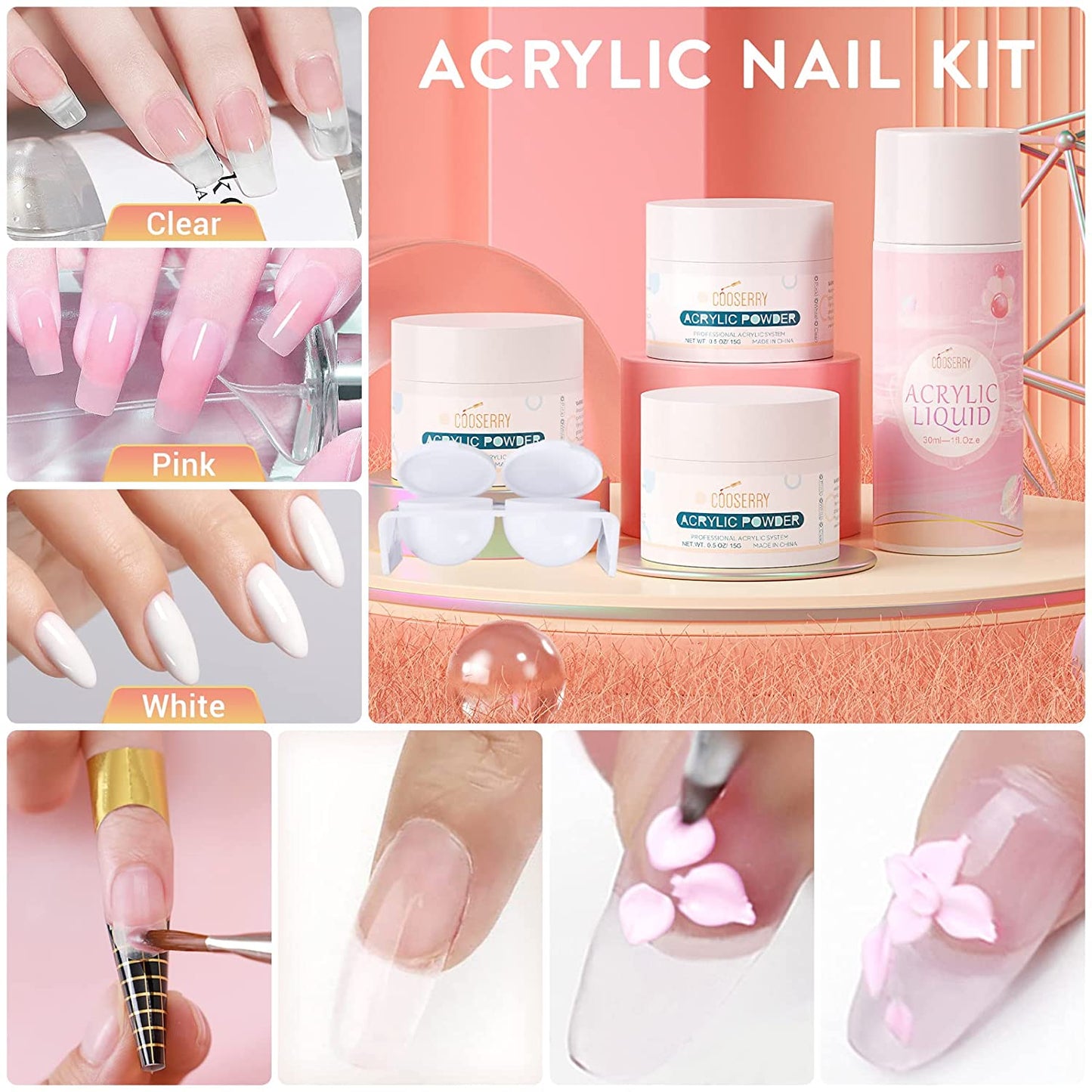 Acrylic Nail Kit Acrylic Powder Glitter Manicure Tool Brush Set