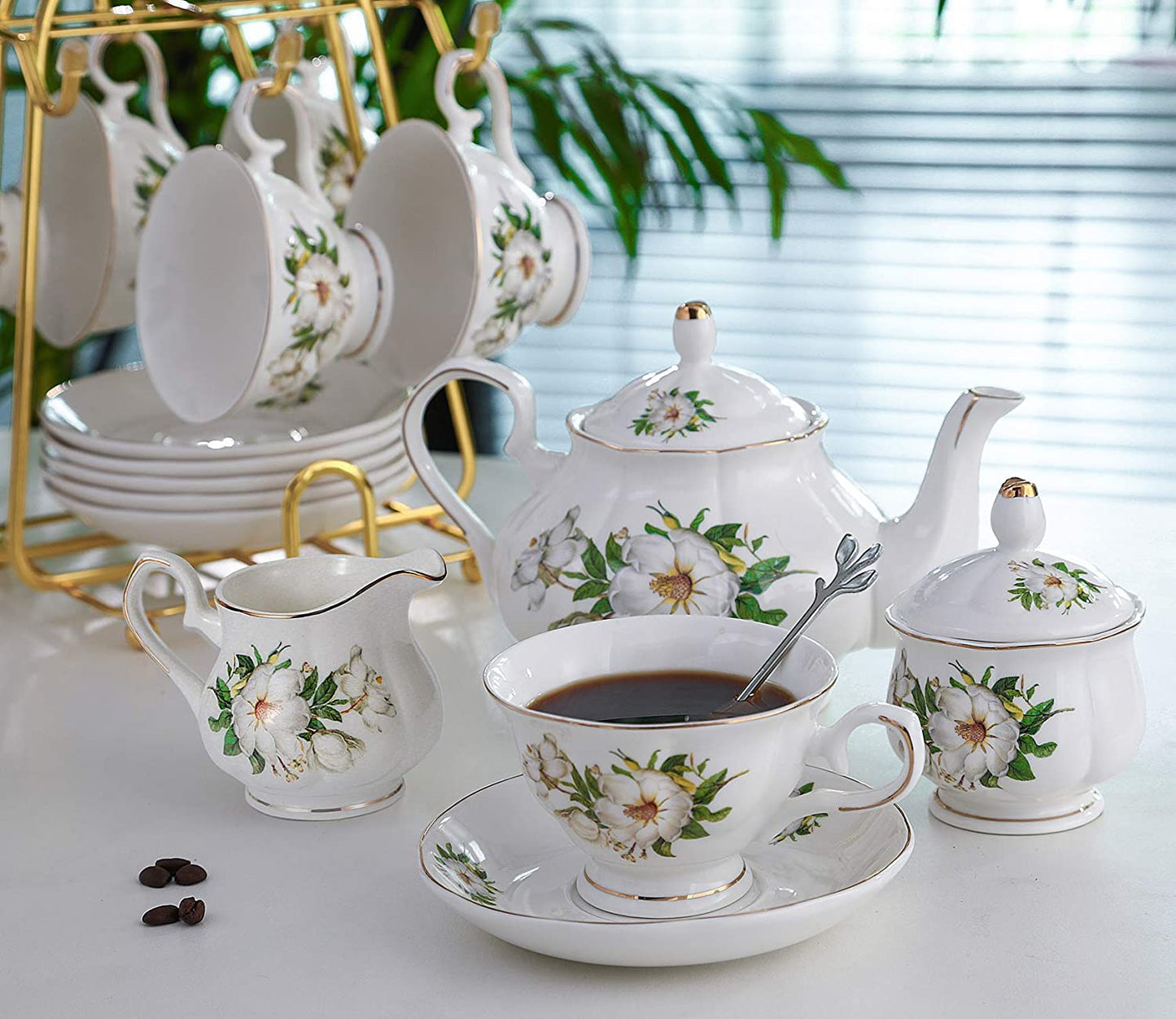 22 Piece Porcelain Tea Sets, Camellia