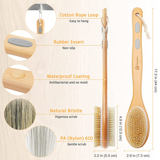 17.3" Long Wooden Exfoliating Double Sided Shower Brush