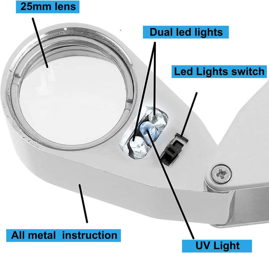 2-Pack Lighted Jeweler's Loupes, 40X, (Silver)