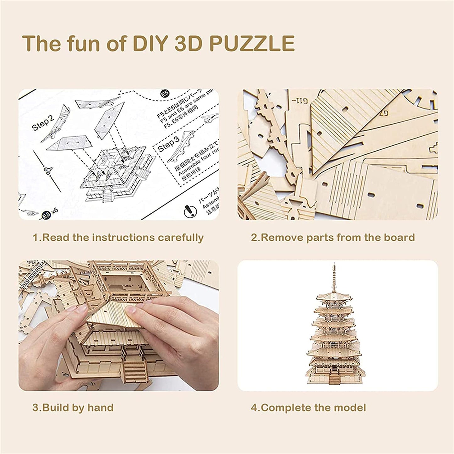 3D Wooden DIY Five-Story Pagoda Puzzle (275 PCS)