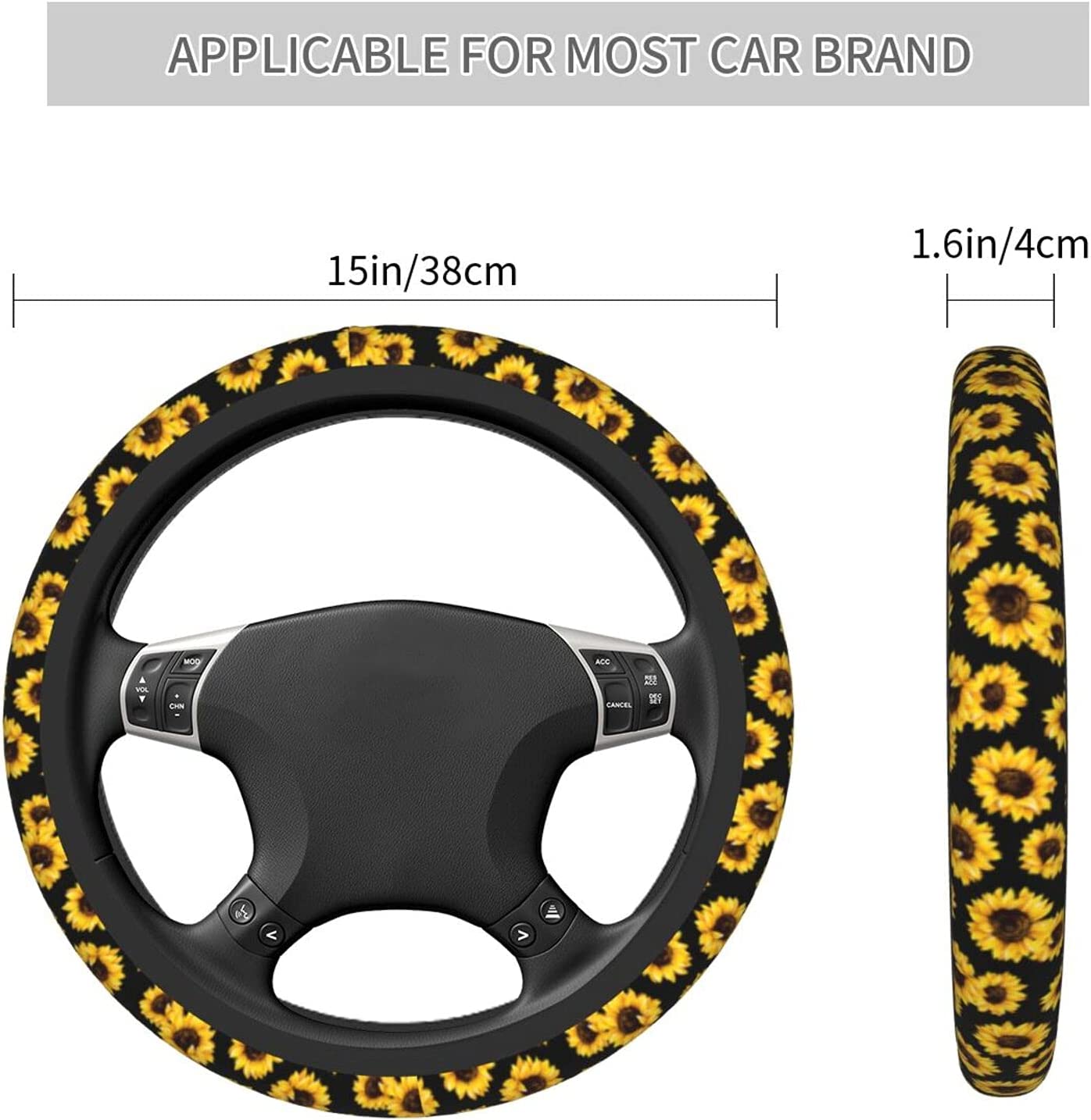 Universal 15 Inch Steering Wheel Anti-Slip Cover (Sunflower)