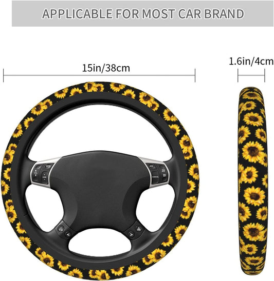 Universal 15 Inch Steering Wheel Anti-Slip Cover (Sunflower)