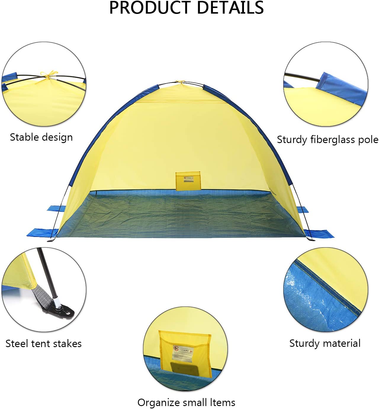 Beach tent with carry bag, Yellow