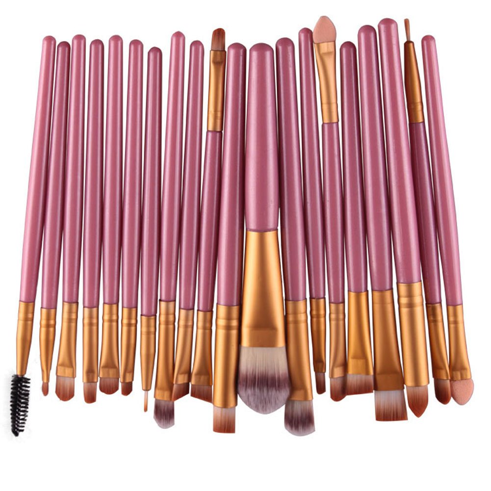 20 Pack Powder Makeup Brushes with Sponge, (Golden-Pink)