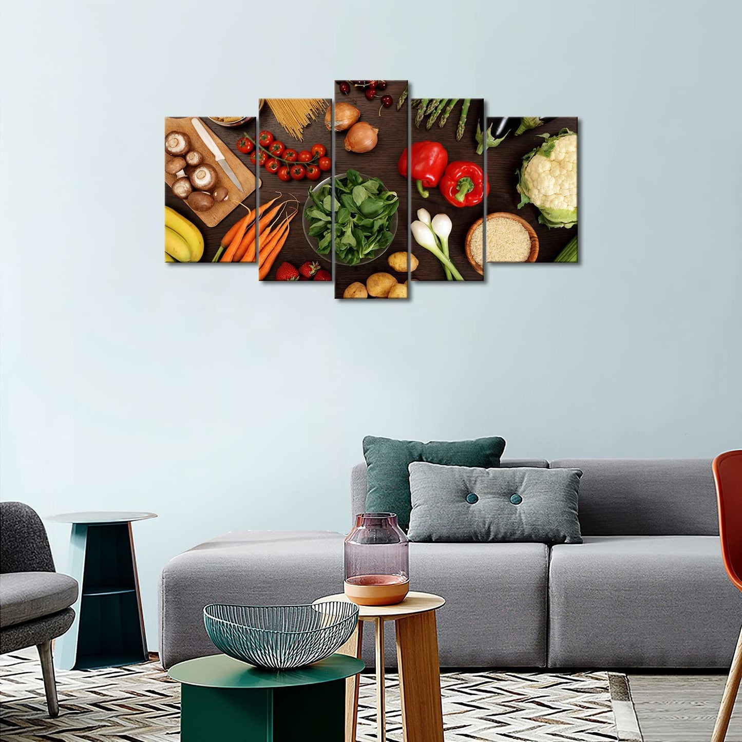 Painting of pictures printed on canvas, fruits, 5 panels