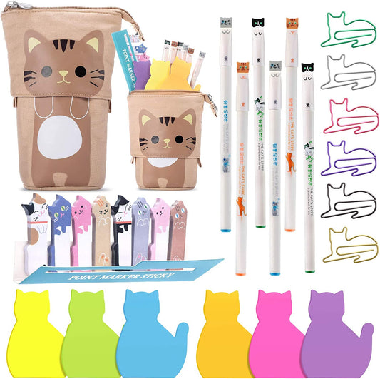 Office supplies kit (pencils, pens, clips) Adorable Brown Cat