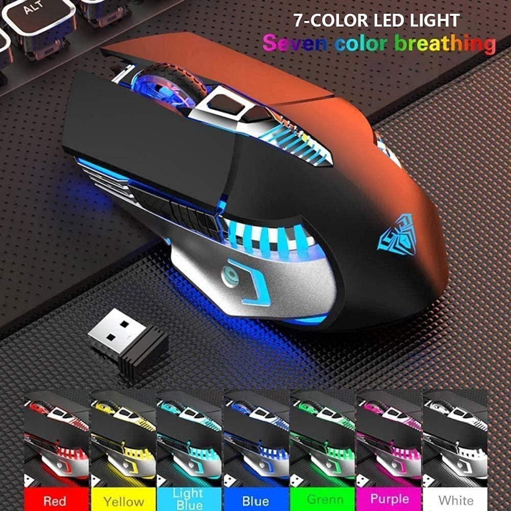 Rechargeable Bluetooth LED Mouse, for Laptop (Black-Silent)