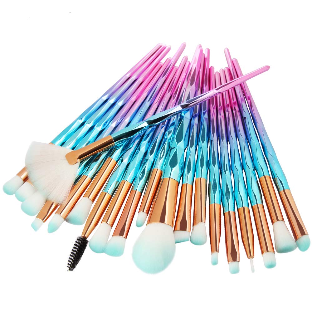 20 Pack Powder Makeup Brushes with Sponge, (Blue-Pink)