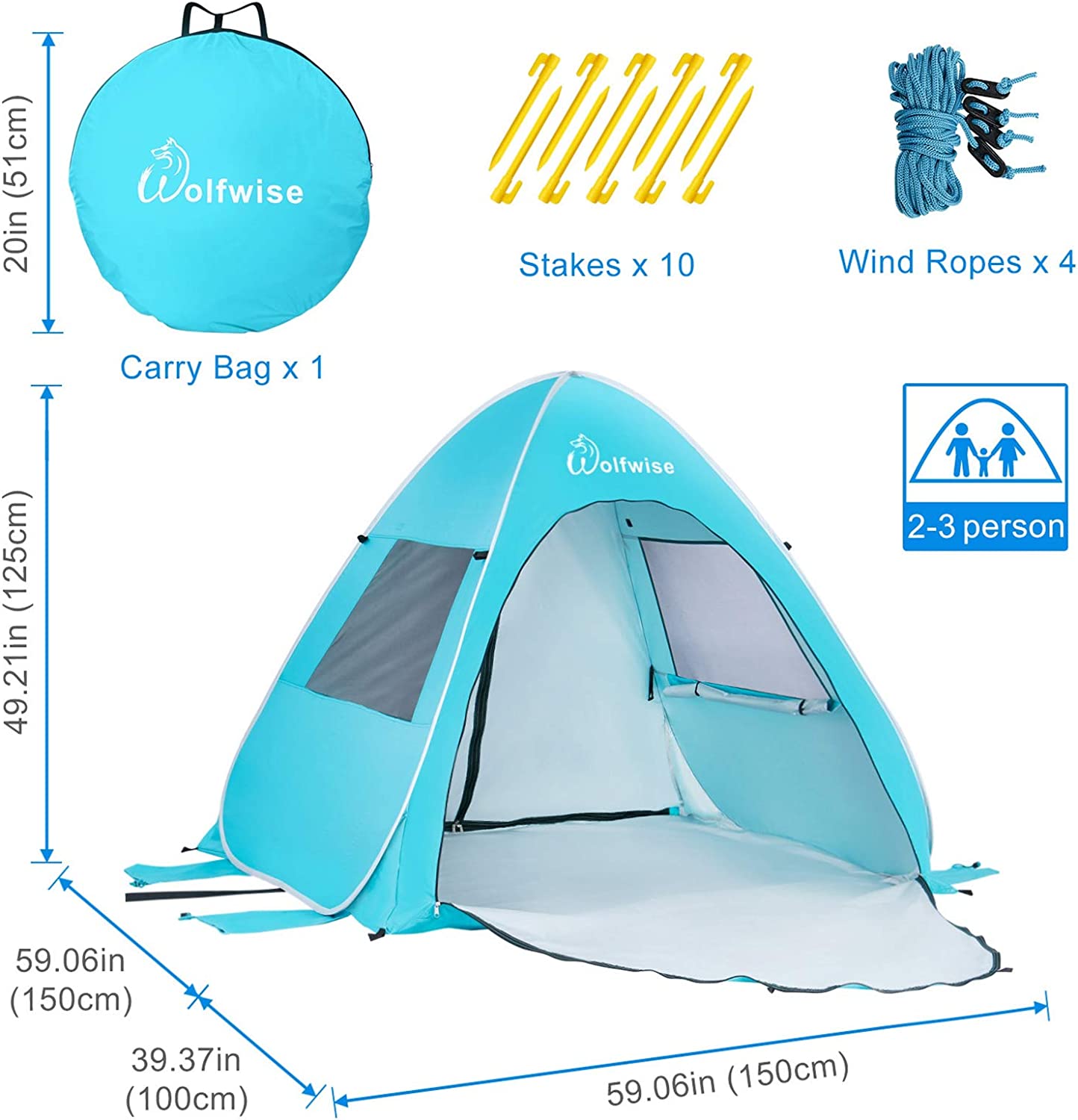 Sun tent, portable automatic, Blue Medium