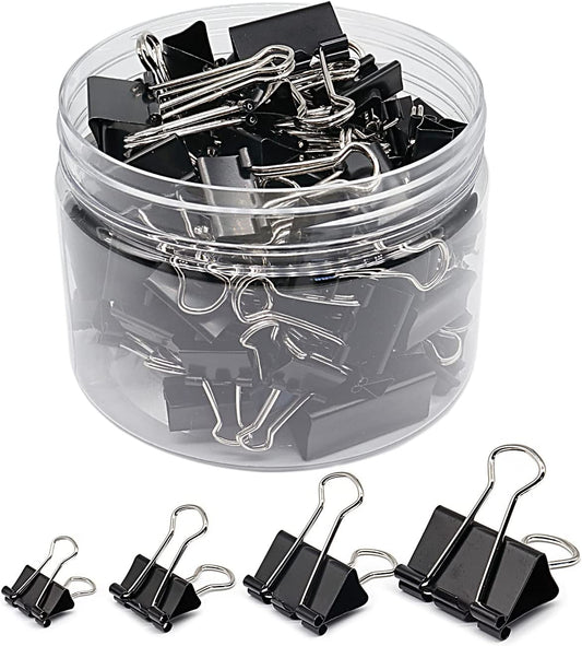 Black binder clips various sizes, Piece 100