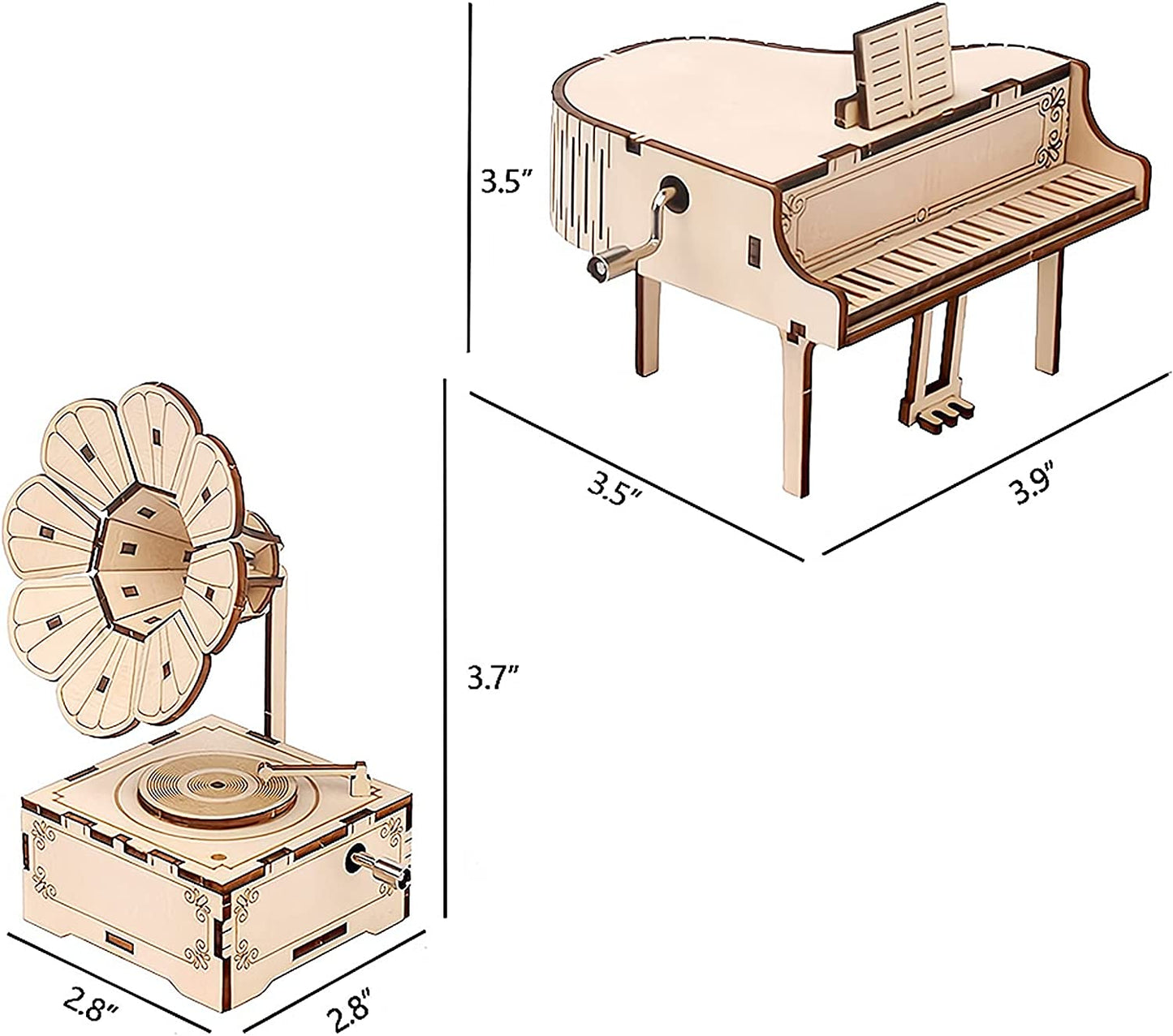 Wooden 3D Puzzle Piano and Gramophone with Crank