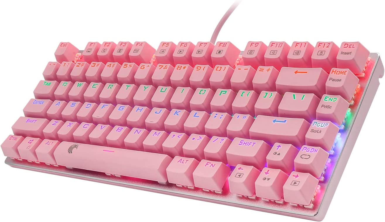 81 Keys USB LED Backlit Mechanical Keyboard, Blue Pink Switch