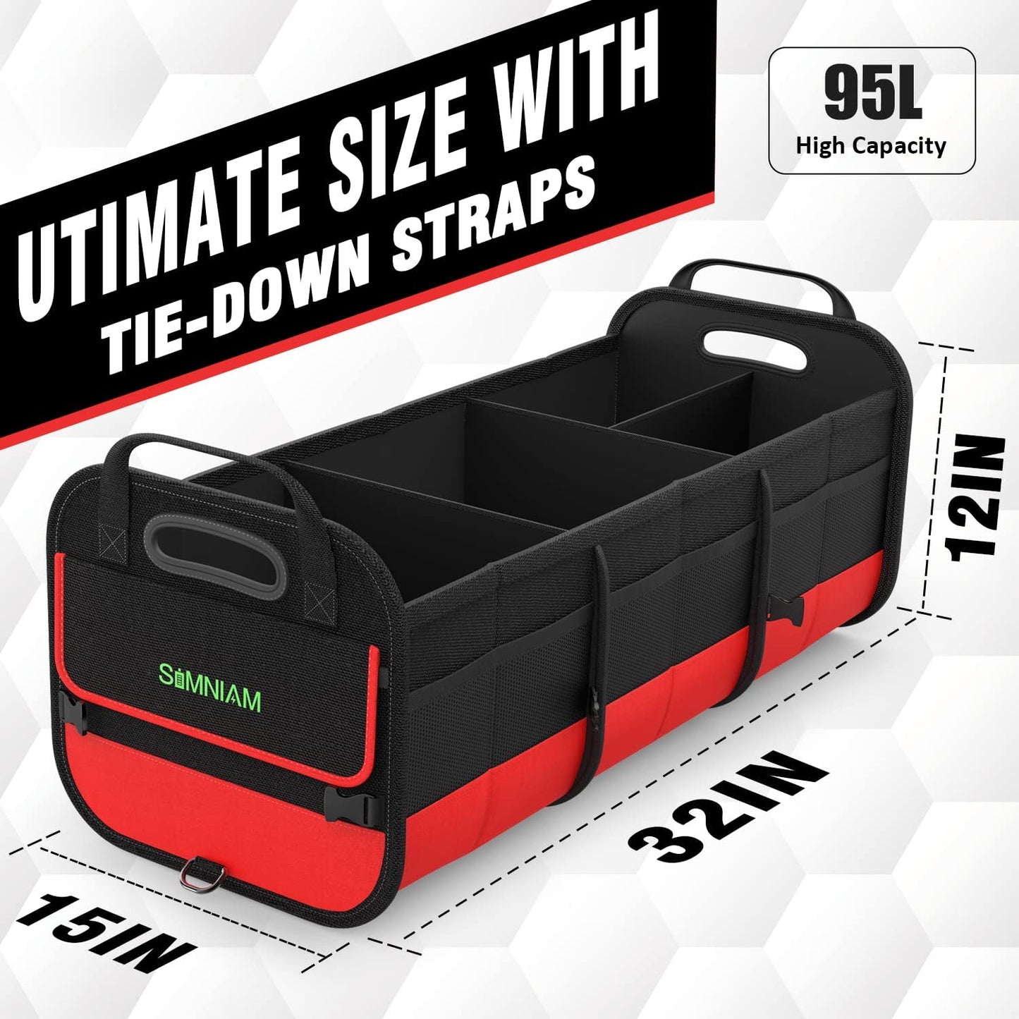 95L Large Car Trunk Organizer Foldable Non-Slip (Red)