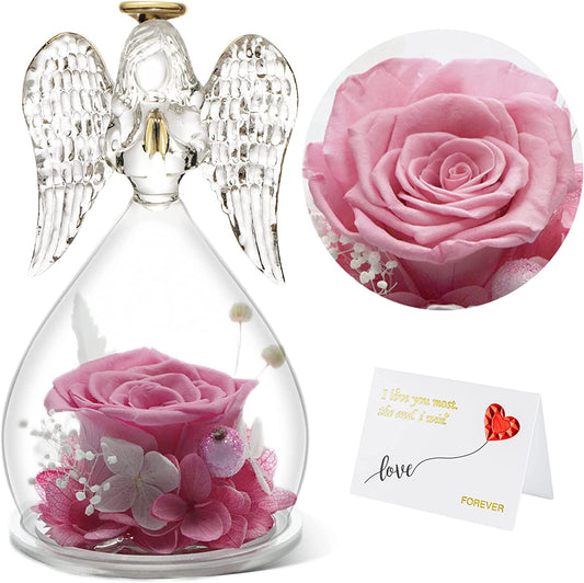 Angel Figurines with Real Rose for Valentine's Day (Pink)