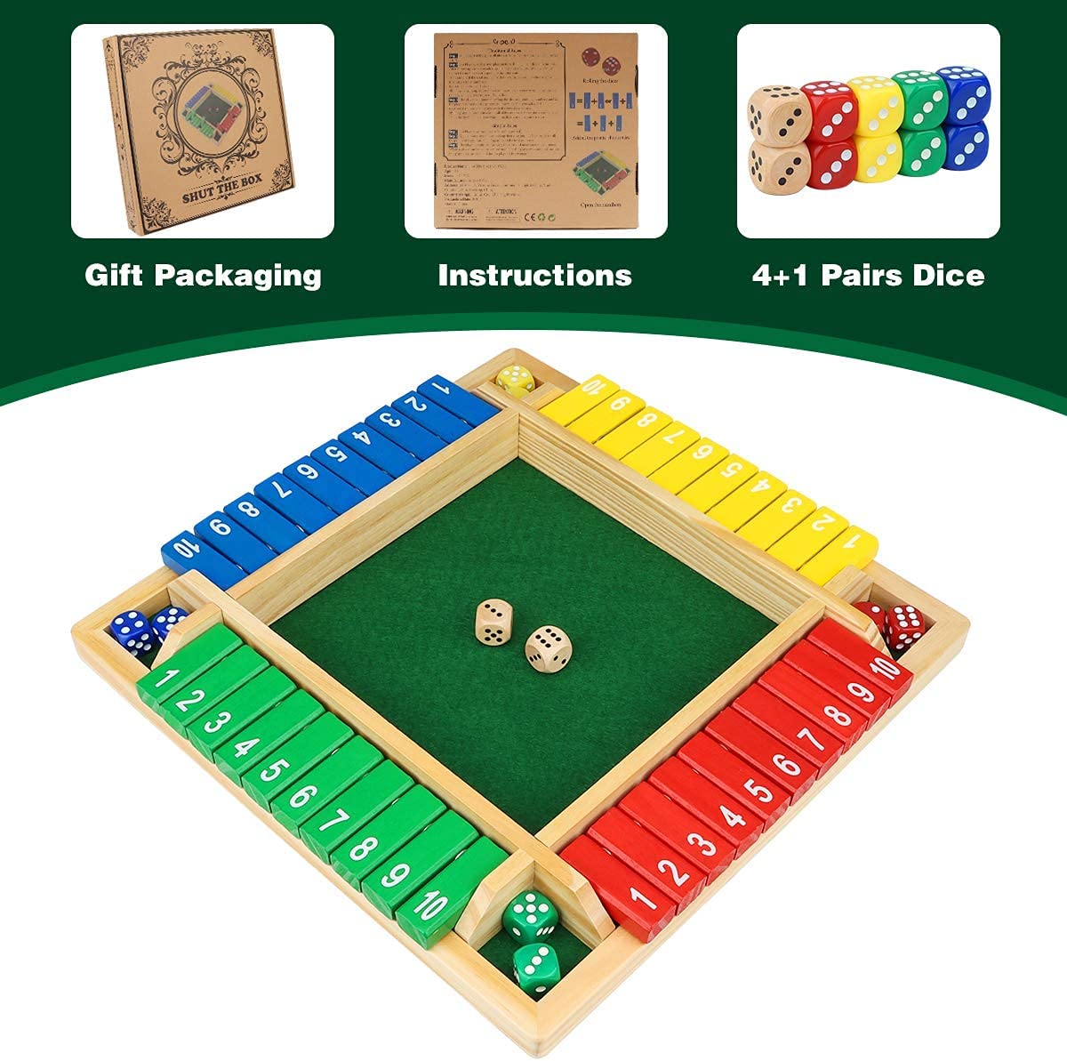 12-Inch Dice Game with 10 Dice, 2-4 Players