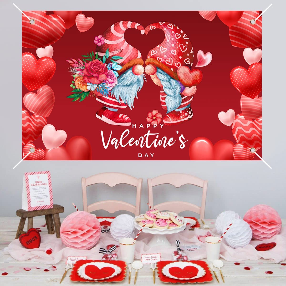 Gnomes Happy Valentine's Day Banner, 3.7x6Ft