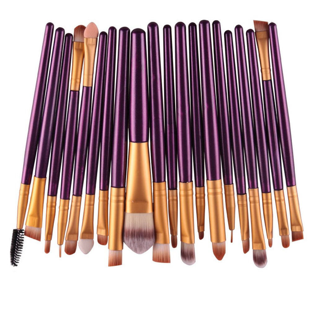 20 Pack Powder Makeup Brushes with Sponge, (Golden-Purple)